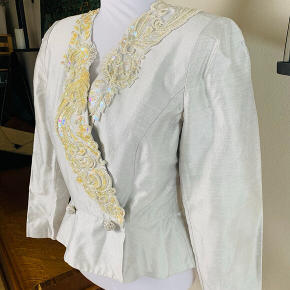 Vintage Ursula Sz 8 Beaded Formal Sequin Top Elegant Art Design Silver Sparkly - Picture 2 of 10
